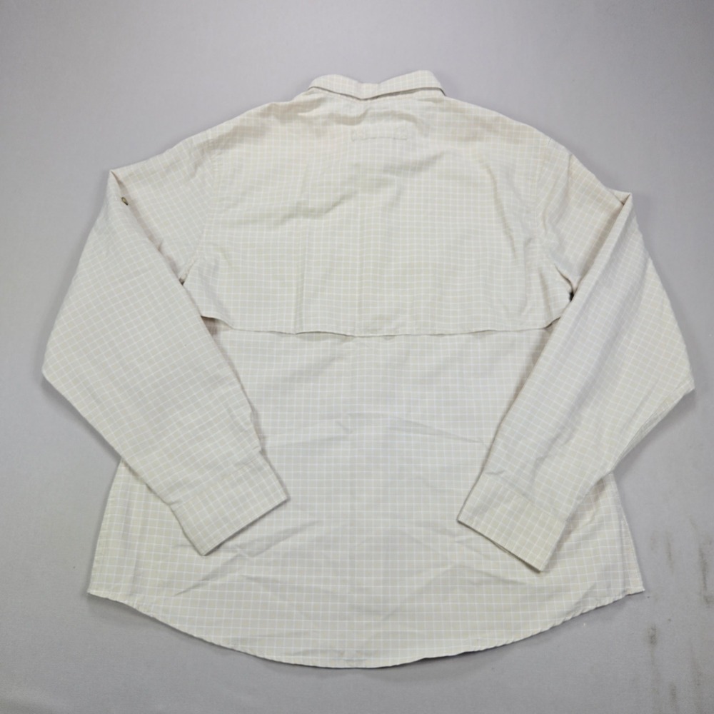 LL Bean Fishing Shirt Vented Back Roll Tab Grid Beige Womens Large L 0CDX3 - Picture 2 of 8